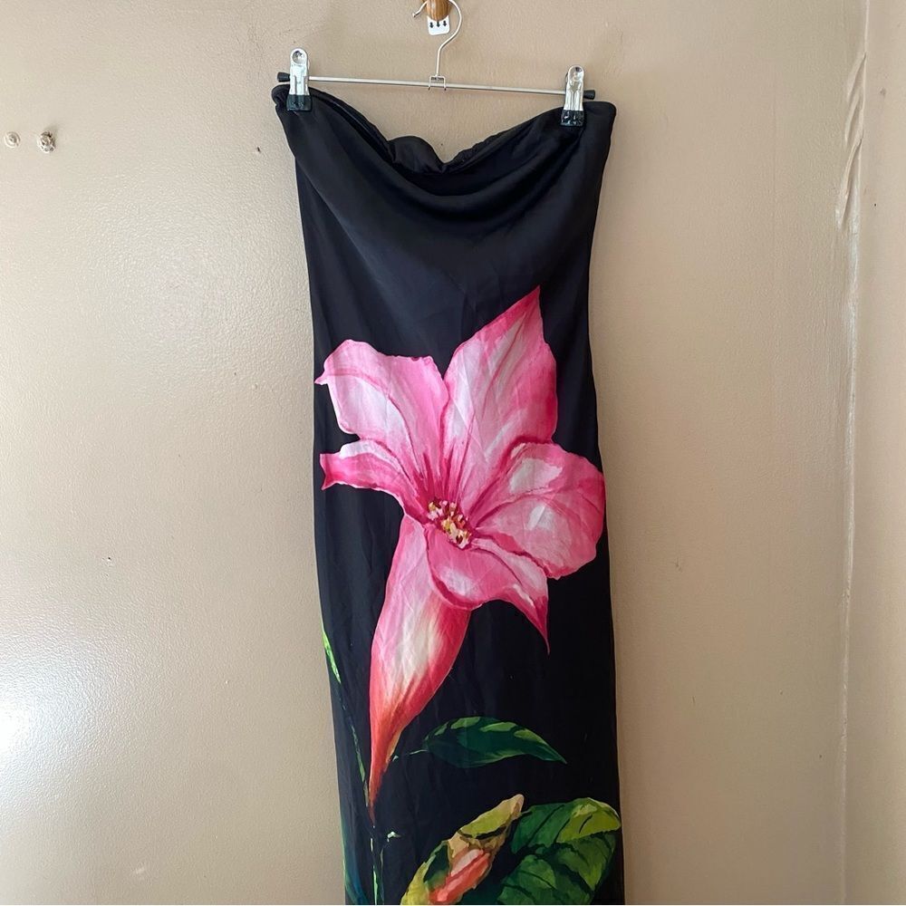 NWT Rococo Sand black floral print maxi dress strapless slip pink Revolve L - Picture 8 of 11